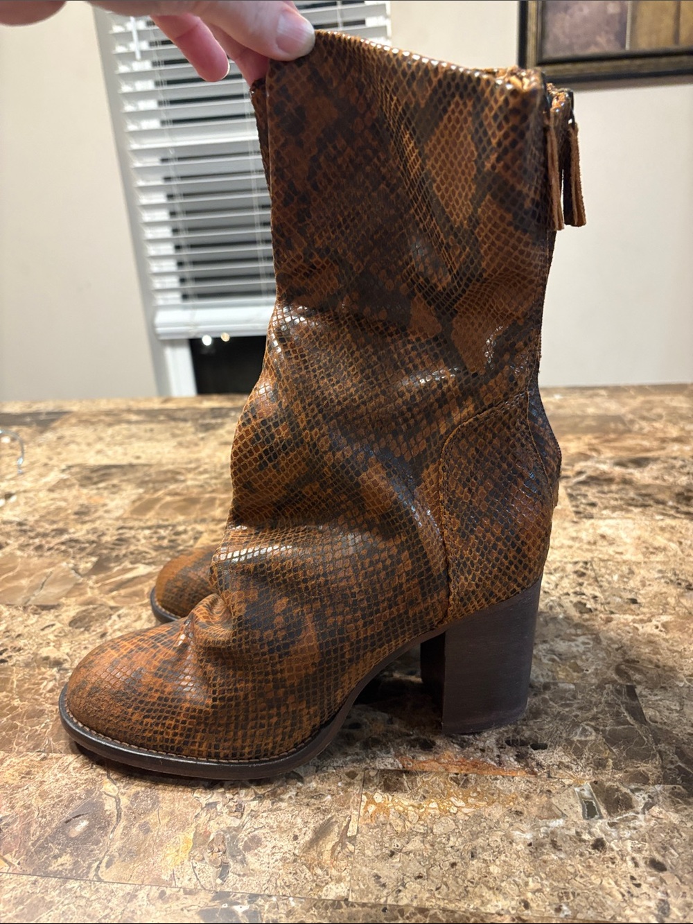 Free People Brown Snake-Print Heeled Boots